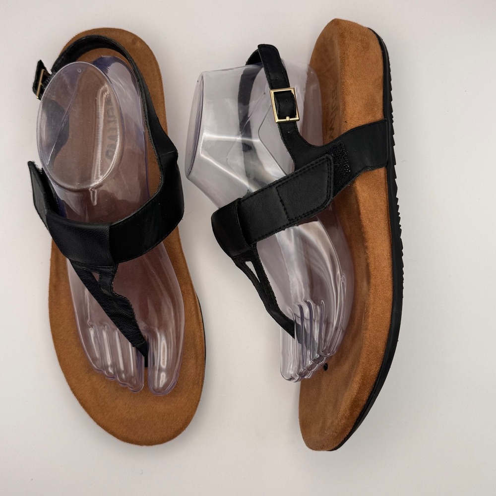 Softwalk Black Leather Thong Sandals Adjustable Strap Comfort Women Size 11M
